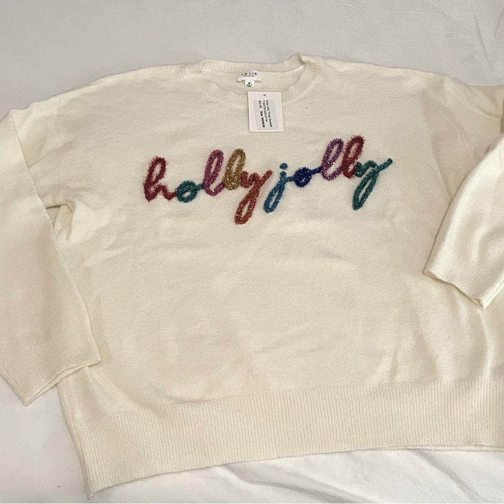 Holly Jolly tinsel embroidered sweater, size M (10-12)
